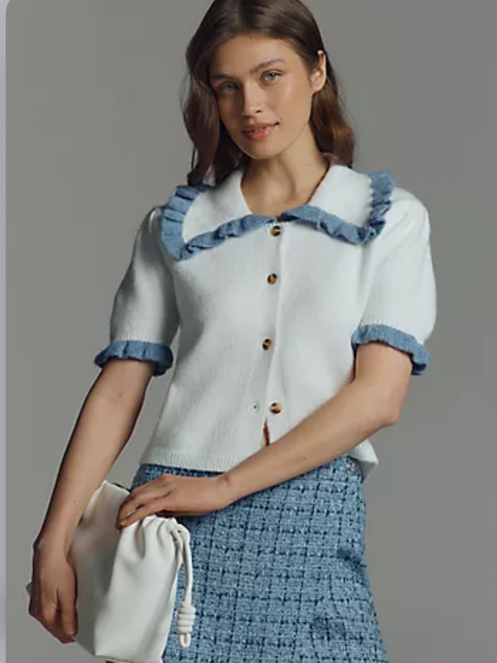 NWOT Self Contrast Ainsley Ruffled Tipped Collar Cardigan from Anthropologie